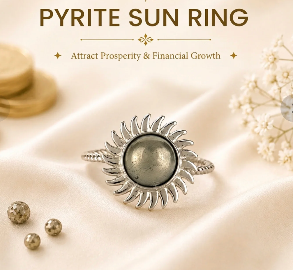 Original Natural Pyrite Sun Ring – For Wealth Attraction, Leadership & Solar Energy Shield