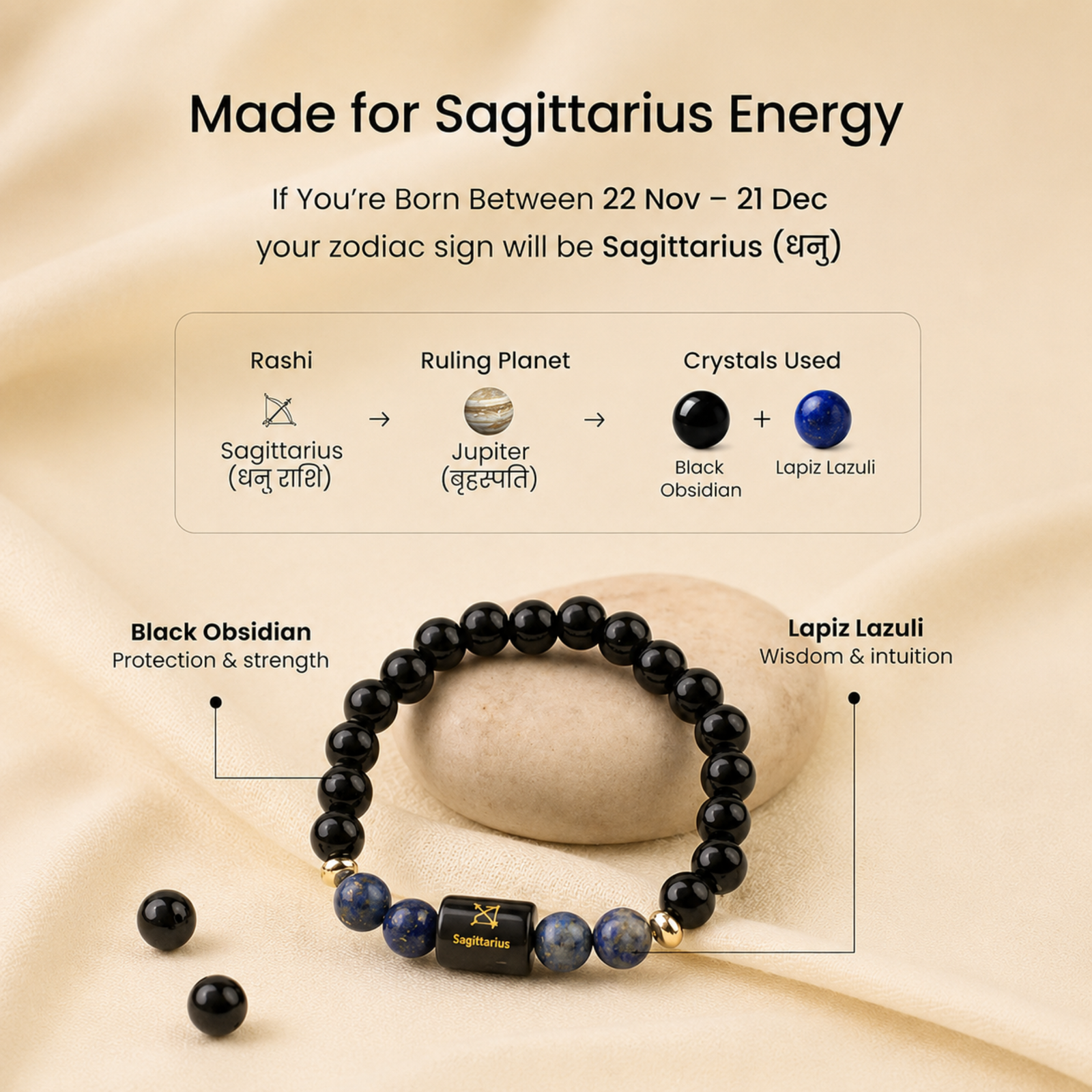 Perfect Rashi Sagittarius Rashi Bracelet for Men & Women | Natural Amethyst Gemstone Beads | Dhanu Rashi Bracelet for Astrology & Spiritual Wellness | Stylish Adjustable Bracelet - Image 3