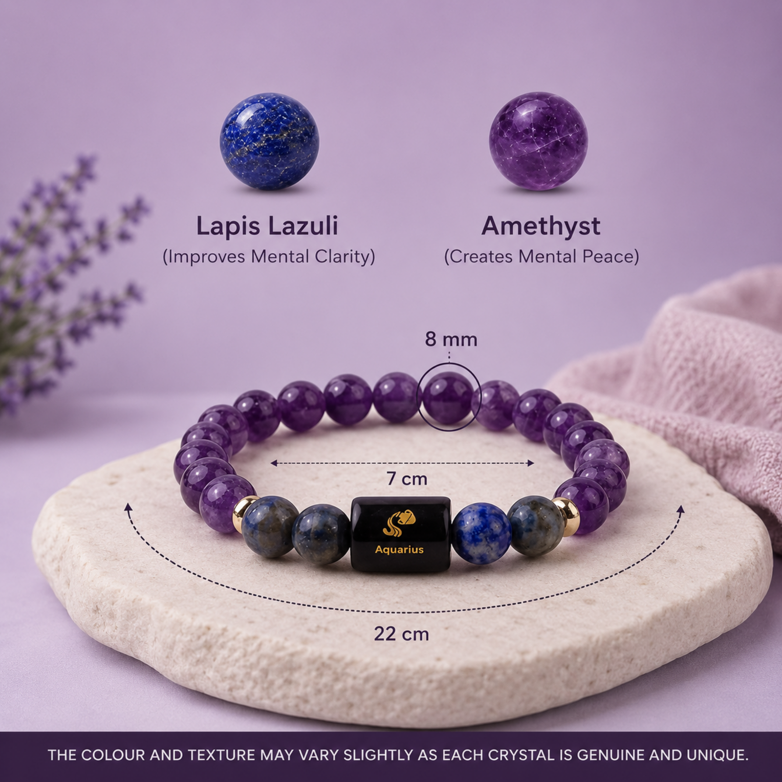 Perfect Rashi Aquarius Rashi Bracelet for Men & Women | Natural Lapis Lazuli & Amethyst Gemstone Beads | Kumbh Rashi Bracelet for Astrology & Spiritual Wellness | Stylish Bracelet - Image 4