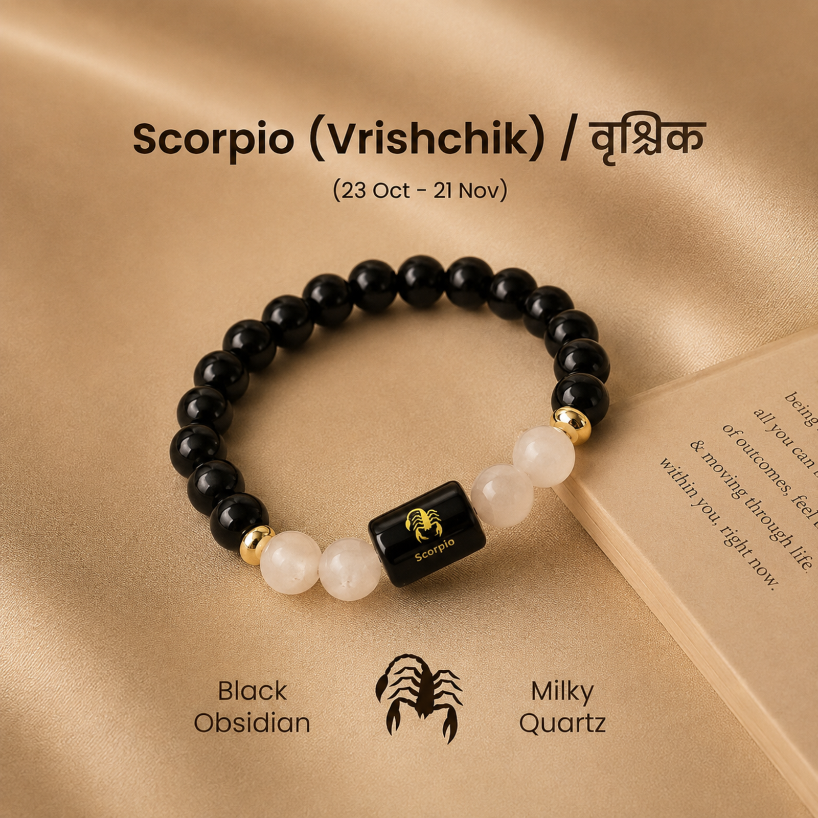 Perfect Rashi Scorpio Rashi Bracelet for Men & Women | Natural Black Obsidian Gemstone Beads | Vrishchik Rashi Bracelet for Astrology & Spiritual Wellness | Stylish Adjustable Bracelet - Image 2