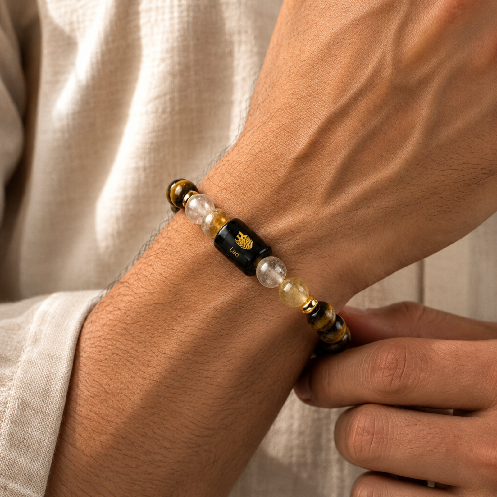 Perfect Rashi Leo Rashi Bracelet for Men & Women | Natural Tiger Eye Gemstone Beads | Singh Rashi Bracelet for Astrology & Spiritual Wellness | Stylish Adjustable Bracelet - Image 4