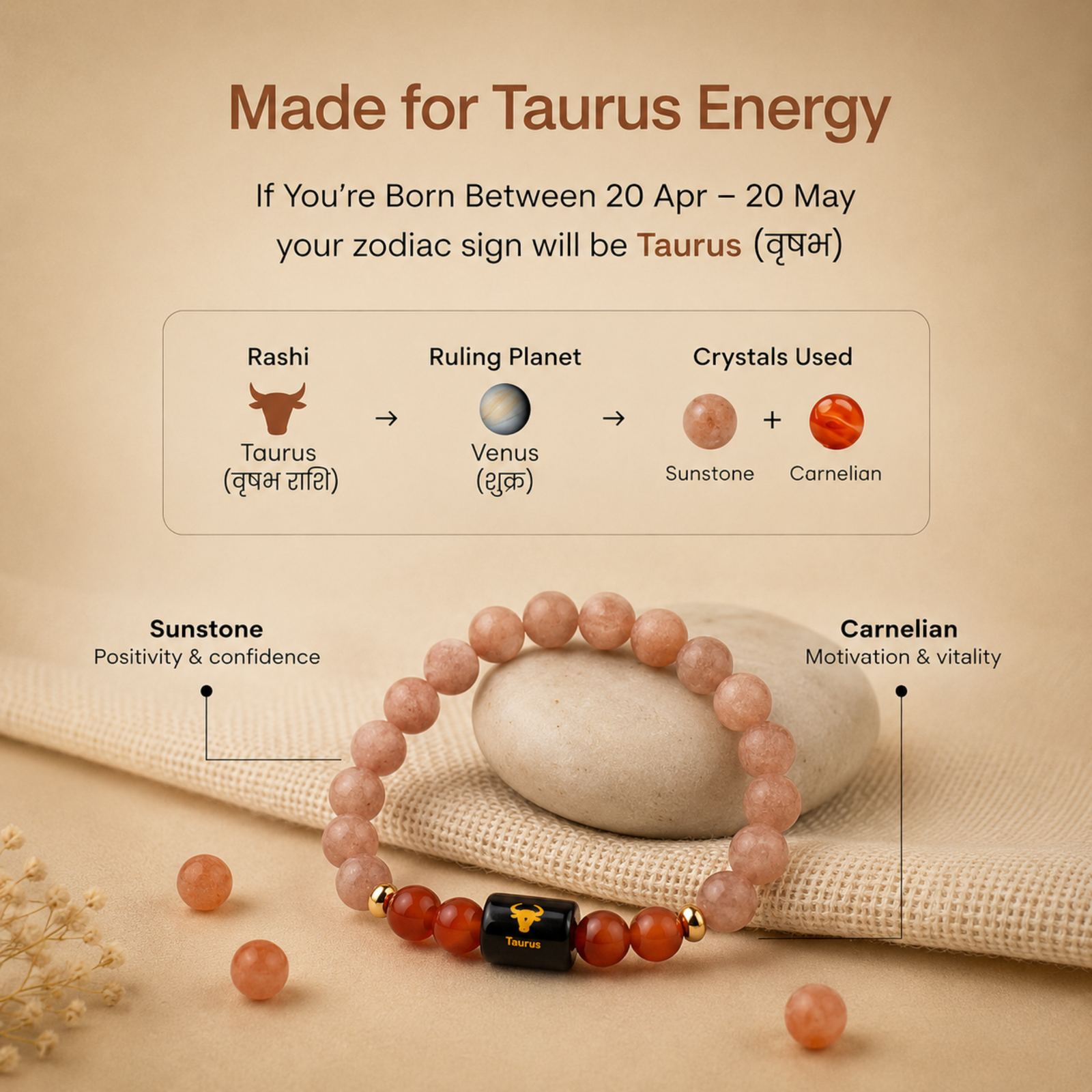 Perfect Rashi Taurus Rashi Bracelet for Men & Women | Natural Rose Quartz Gemstone Beads | Vrishabh Rashi Bracelet for Astrology & Spiritual Wellness | Stylish Adjustable Bracelet - Image 4