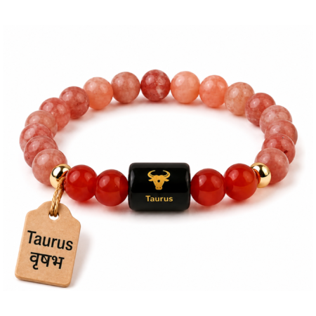 Perfect Rashi Taurus Rashi Bracelet for Men & Women | Natural Rose Quartz Gemstone Beads | Vrishabh Rashi Bracelet for Astrology & Spiritual Wellness | Stylish Adjustable Bracelet