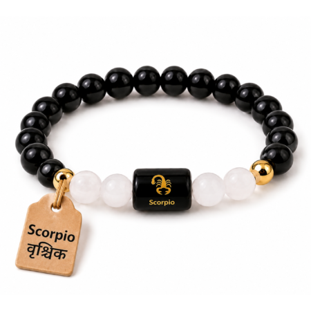 Perfect Rashi Scorpio Rashi Bracelet for Men & Women | Natural Black Obsidian Gemstone Beads | Vrishchik Rashi Bracelet for Astrology & Spiritual Wellness | Stylish Adjustable Bracelet