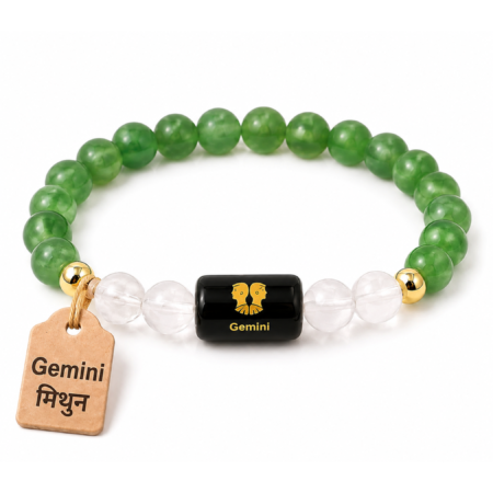 Perfect Rashi Gemini Rashi Bracelet for Men & Women | Natural Green Aventurine Gemstone Beads | Mithun Rashi Bracelet for Astrology & Spiritual Wellness | Stylish Adjustable Bracelet