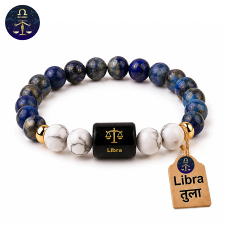 Perfect Rashi Libra Rashi Bracelet for Men & Women | Natural Lapis Lazuli Gemstone Beads | Tula Rashi Bracelet for Astrology & Spiritual Wellness | Stylish Adjustable Bracelet